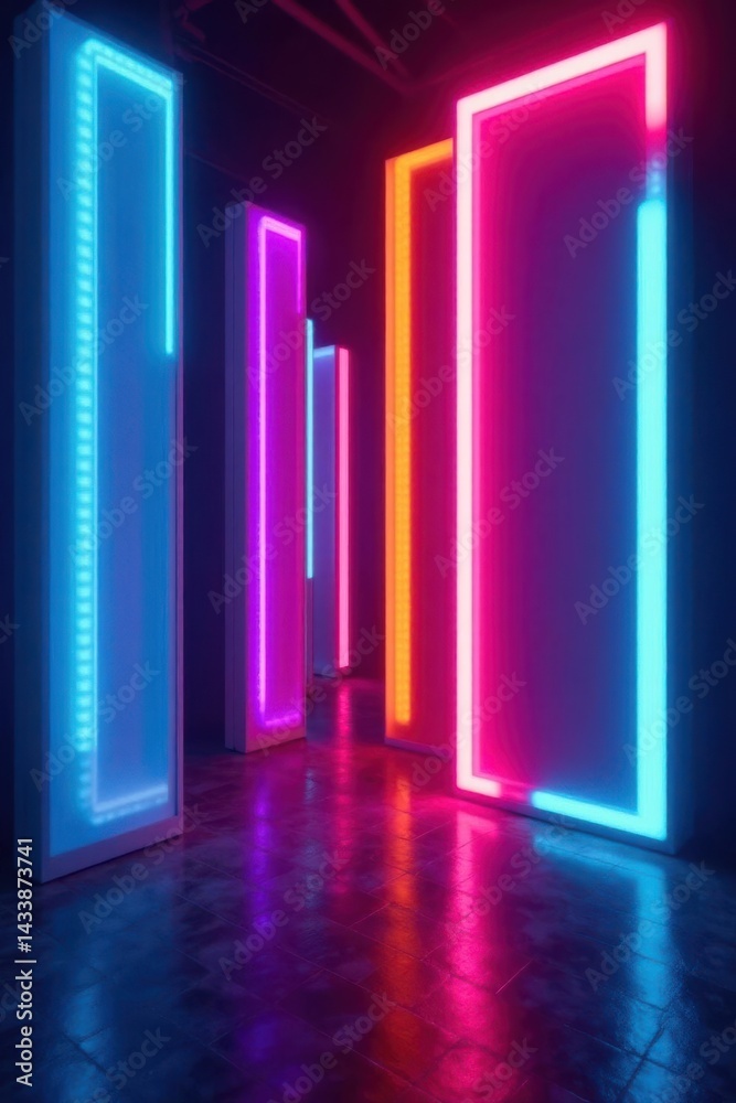 Obraz premium Overlapping neon rectangles create a dynamic, glowing backdrop , geometric, texture, background