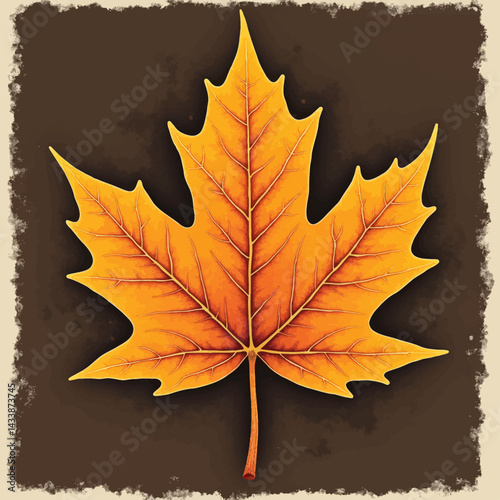 Autumnal orange maple leaf on brown background