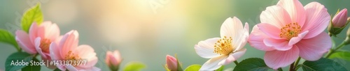 Pastel swirls, blooming flowers, soft light, fresh green leaves, fresh, season, renewal