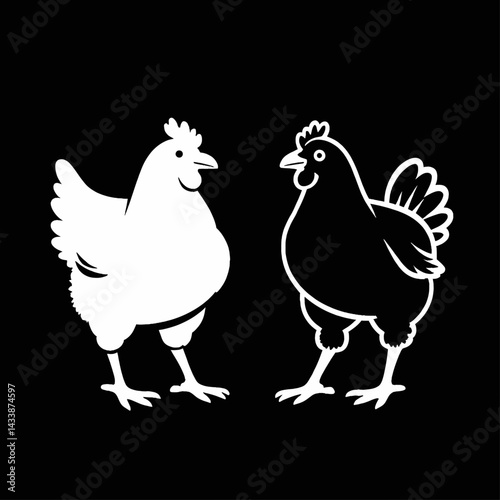 Black and White Chicken Silhouette Illustration