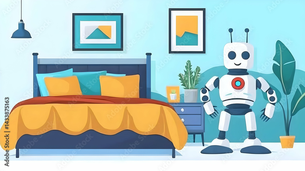 Fototapeta premium Pixel Art Robot In Modern Bedroom Interior