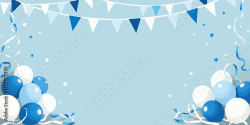 Blue Celebration Background with Balloons and Pennants