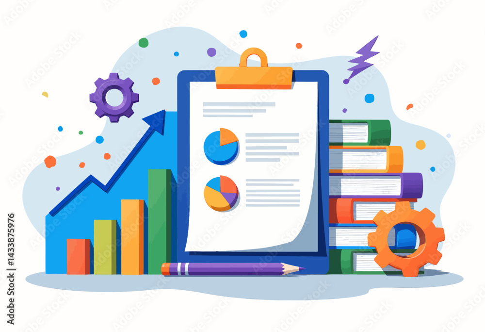 Fototapeta premium Business data analysis with charts, graphs, and books