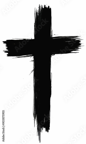 Brushstroke Black Cross on White Background