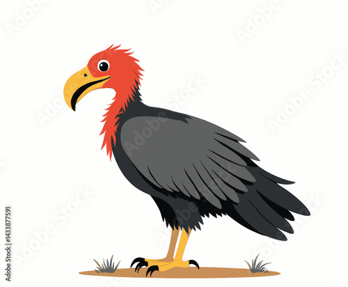 Cartoon vulture with red head and yellow beak