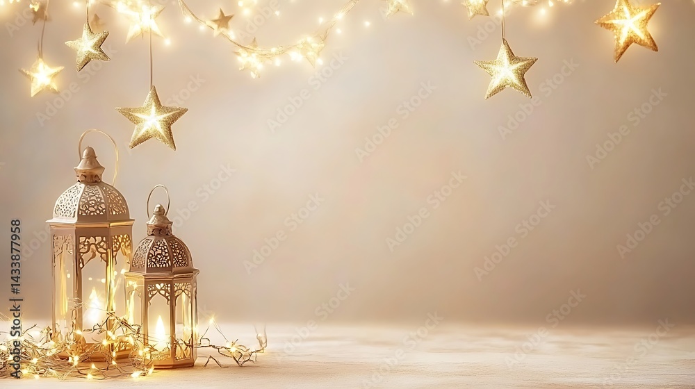 Obraz premium Festive lanterns with stars, and lights.