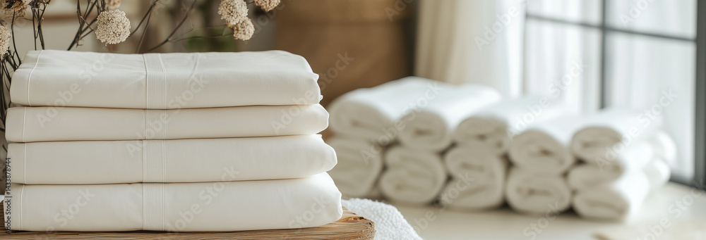 cotton bed sheets folded in a natural and modern home