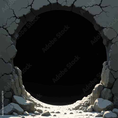 Cracked Stone Archway with Black Void