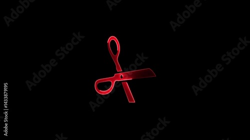 Neon glowing scissor icon animation on black background .Neon scissors icon .