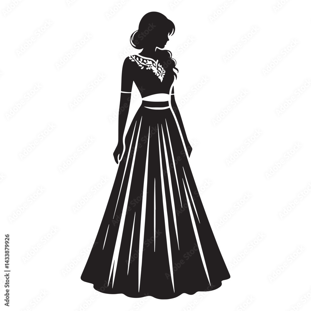 Fototapeta premium Traditional Lehenga Choli silhouette, elegant heritage style – Lehenga Choli illustration – Minimalist Lehenga Choli vector – Ladies dress silhouette