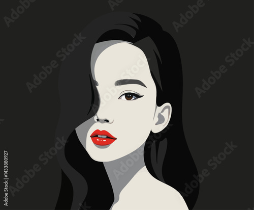 Elegant Woman with Red Lips and Black Hair Graphic