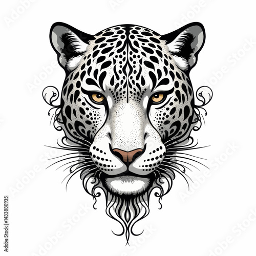 Elegant White Leopard with Ornate Black Markings