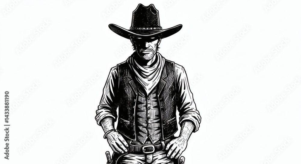 Obraz premium Cowboy sketch isolated on white background