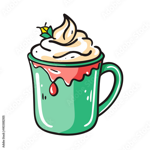 festive mug with whipped cream icon, festive mug with whipped cream vector