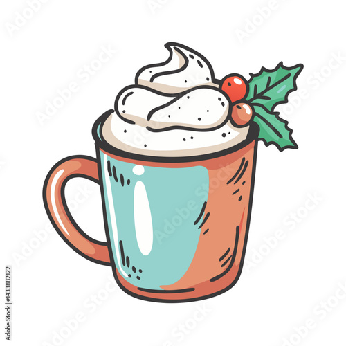 festive mug with whipped cream icon, festive mug with whipped cream vector