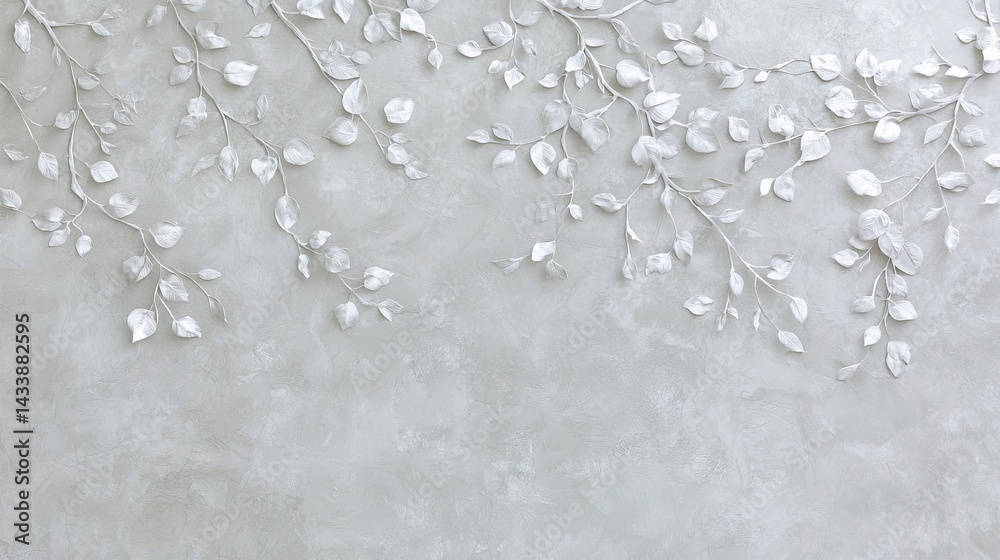 Elegant White Leaves Design on Minimalist Gray Background Elegant White Leaves Design on Minimalist Gray Background