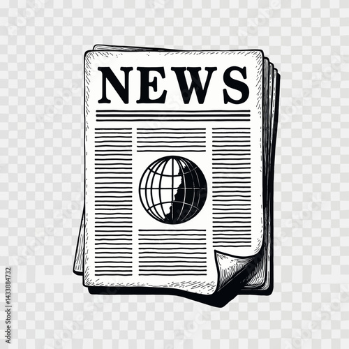 Hand-drawn newspaper with globe graphic