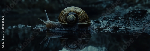 Obraz na płótnie A snail slowly making its way across a reflective surface w salonie