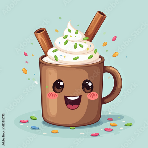 Kawaii Cocoa Mug with Whipped Cream and Sprinkles