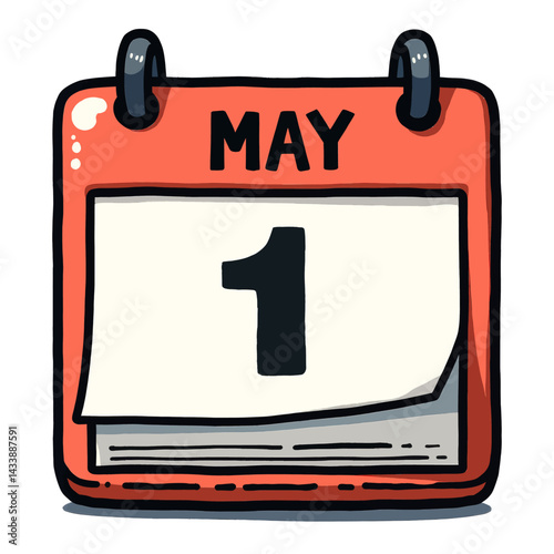 May 1st Cartoon Calendar Page Tearing Off