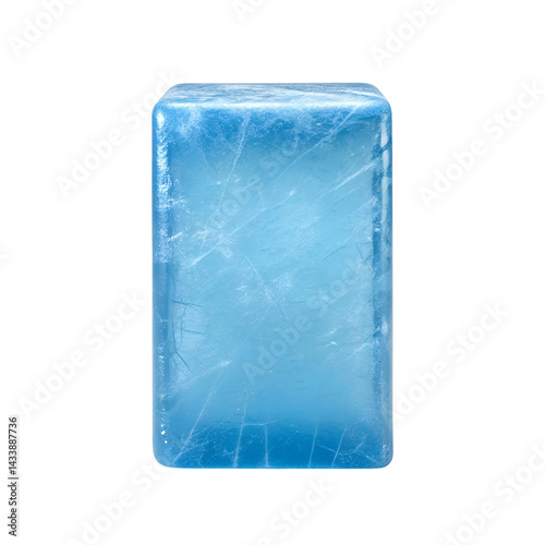Detailed close up of a blue ice block with internal fractures transparent background