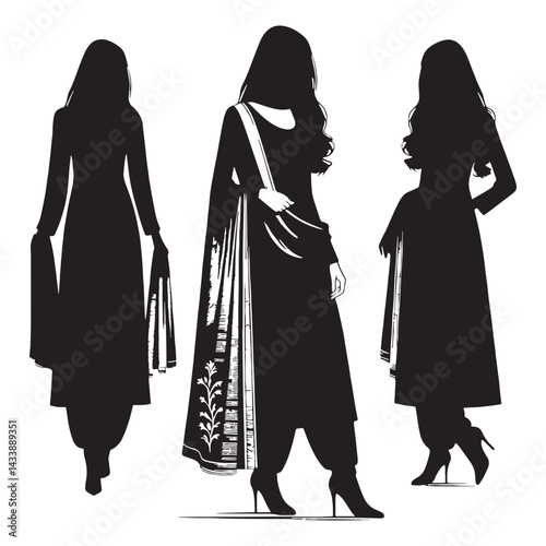 Comfortable Salwar Kameez silhouette, perfect for relaxed days – Salwar Kameez illustration – Minimalist Salwar Kameez vector – Ladies dress silhouette

