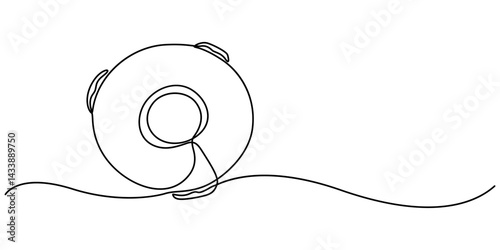 float ring continuous one line drawing, One continuous line drawing of a lifebuoy in a minimalist vector style symbolizing safety and water rescue, Continuous one line drawing flamingo toy. Summer pro