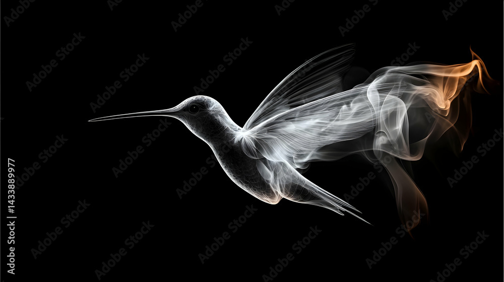 Fototapeta premium Abstract Hummingbird In Flight With Smoke Effect