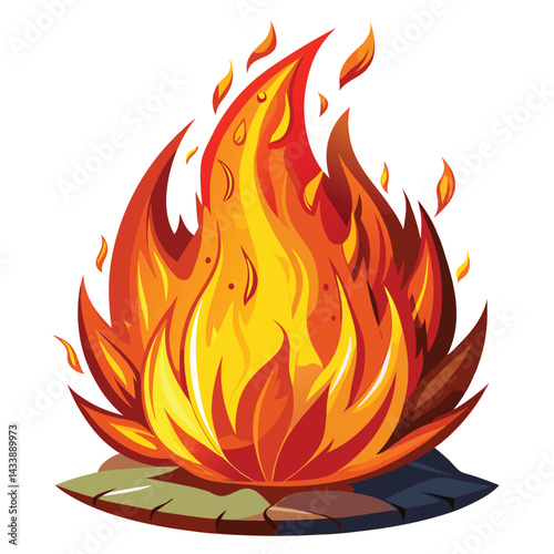 Fire Flame Burning Heat Red Yellow Vector Illustration White Background