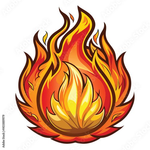 Fire Flame Burning Heat Red Yellow Vector Illustration White Background