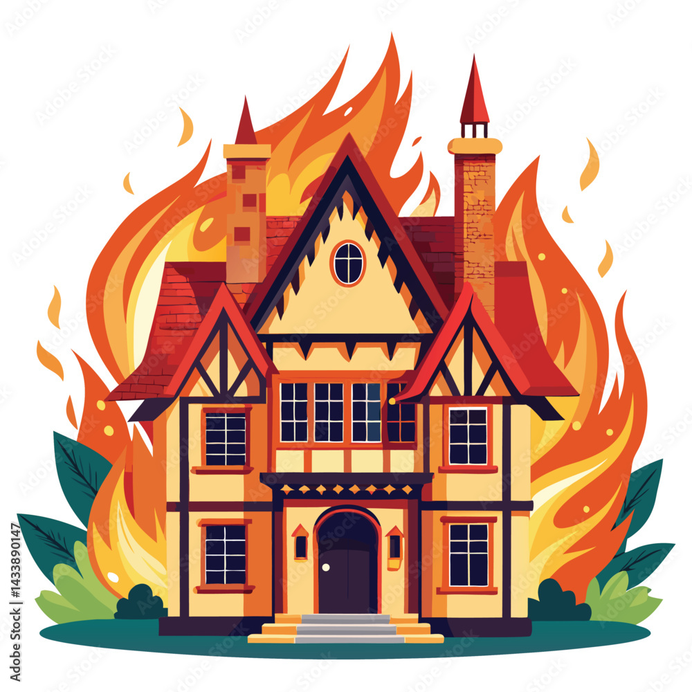 Fototapeta premium House on fire icon. Flat illustration of house on fire icon for web design