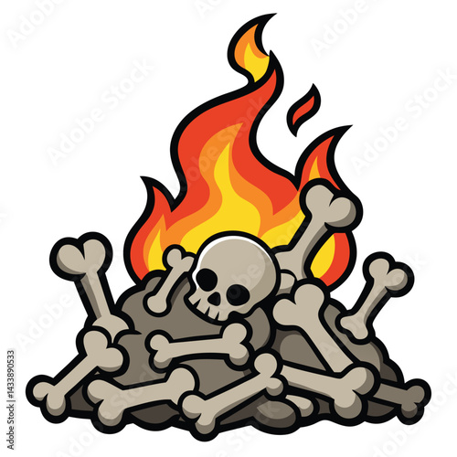 Skull with fire flames Fire Flame Burning Heat Vector illustration isolated on white background.
