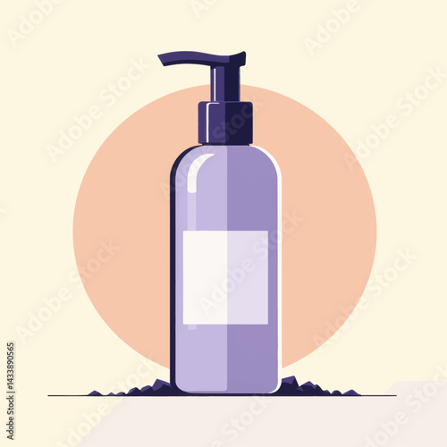Purple pump bottle with blank label and peach circle