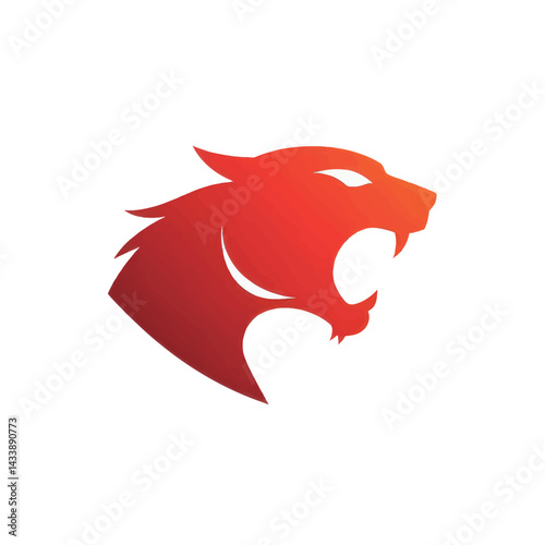 Red gradient tiger head roaring logo design