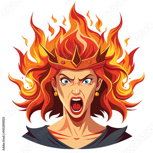 A woman with anger, emotion, and fire Angry man in a fire. Vector illustration for your design.