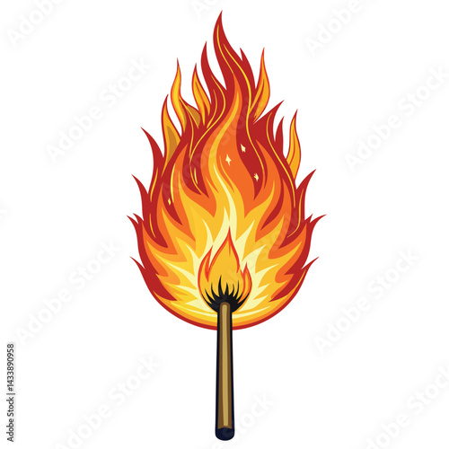 Burning match icon isolated on white background. Vector illustration of burning match.