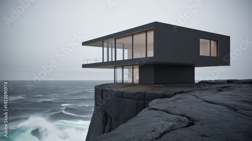 Super minimalist architecture with a cantilevered house on a rocky cliff