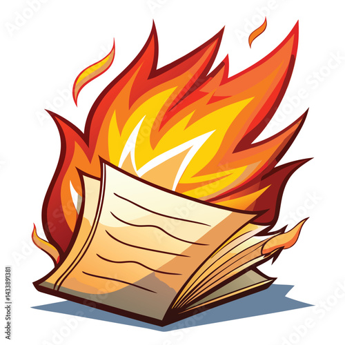 Burning book isolated on a white background. Vector cartoon illustration.