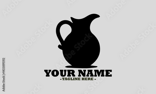 Simple black silhouette of a classic pitcher or jug with a handle and spout on a white background. Kitchen concept, jug icon flat symbol set outline, jug logo design and jug vector design