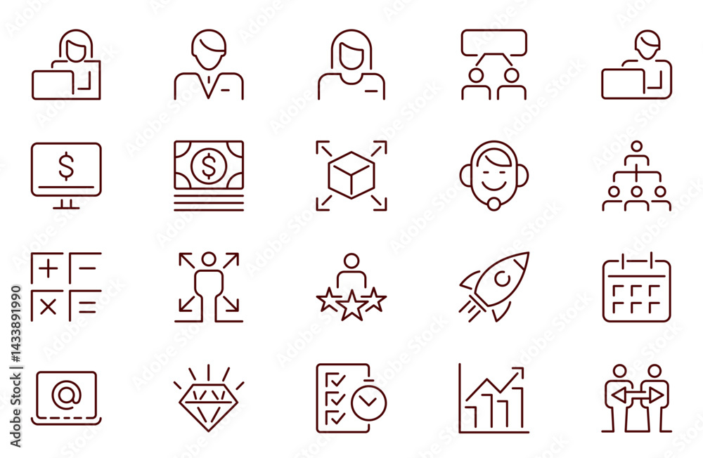Fototapeta premium Management line Icon set. Thin Line Set contains such Icons asHuman Resource, Experience and more. Simple web icons set.