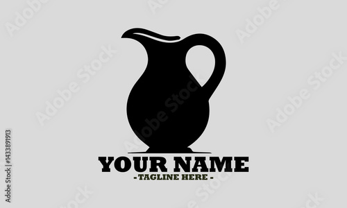 Simple black silhouette of a classic pitcher or jug with a handle and spout on a white background. Kitchen concept, jug icon flat symbol set outline, jug logo design and jug vector design