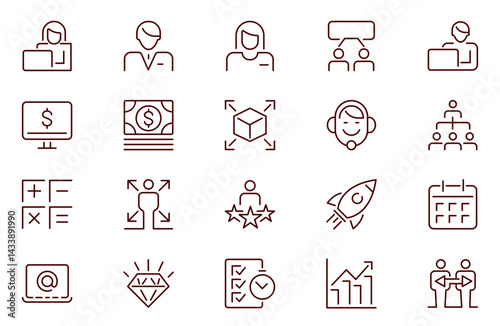 Management line Icon set. Thin Line Set contains such Icons asHuman Resource, Experience and more. Simple web icons set.