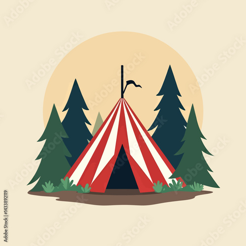 Striped circus tent in forest illustration