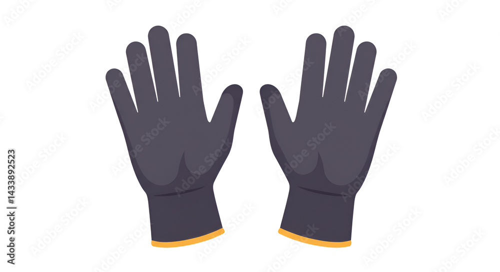 Obraz premium a pair of protective safety gloves, palms facing up, centered on a white background