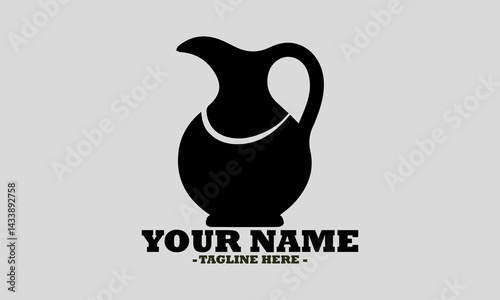 Simple black silhouette of a classic pitcher or jug with a handle and spout on a white background. Kitchen concept, jug icon flat symbol set outline, jug logo design and jug vector design