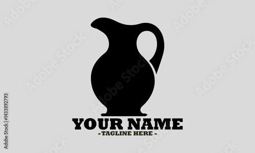 Simple black silhouette of a classic pitcher or jug with a handle and spout on a white background. Kitchen concept, jug icon flat symbol set outline, jug logo design and jug vector design