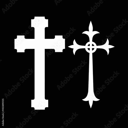 Two white crosses on black background