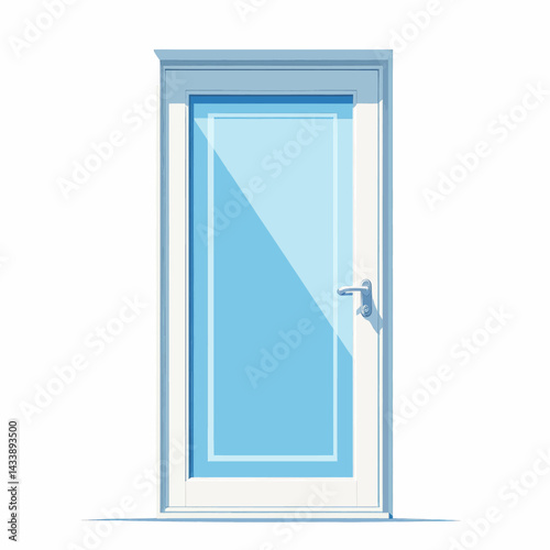 White framed door with blue glass panel and silver handle