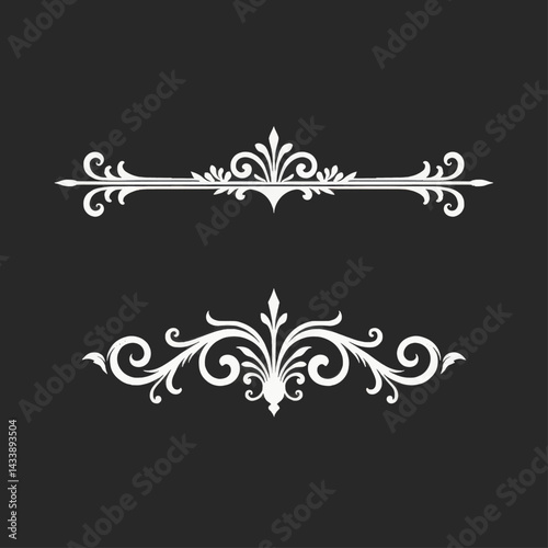 White ornate floral divider elements on black