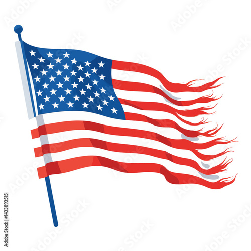 Waving American flag with tattered edges